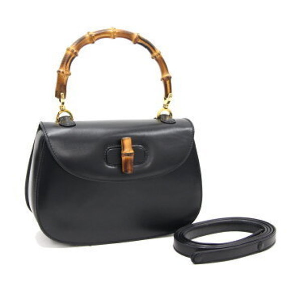 Gucci Handbag Bamboo Black Leather Crossbody Rare - Picture 1 of 8
